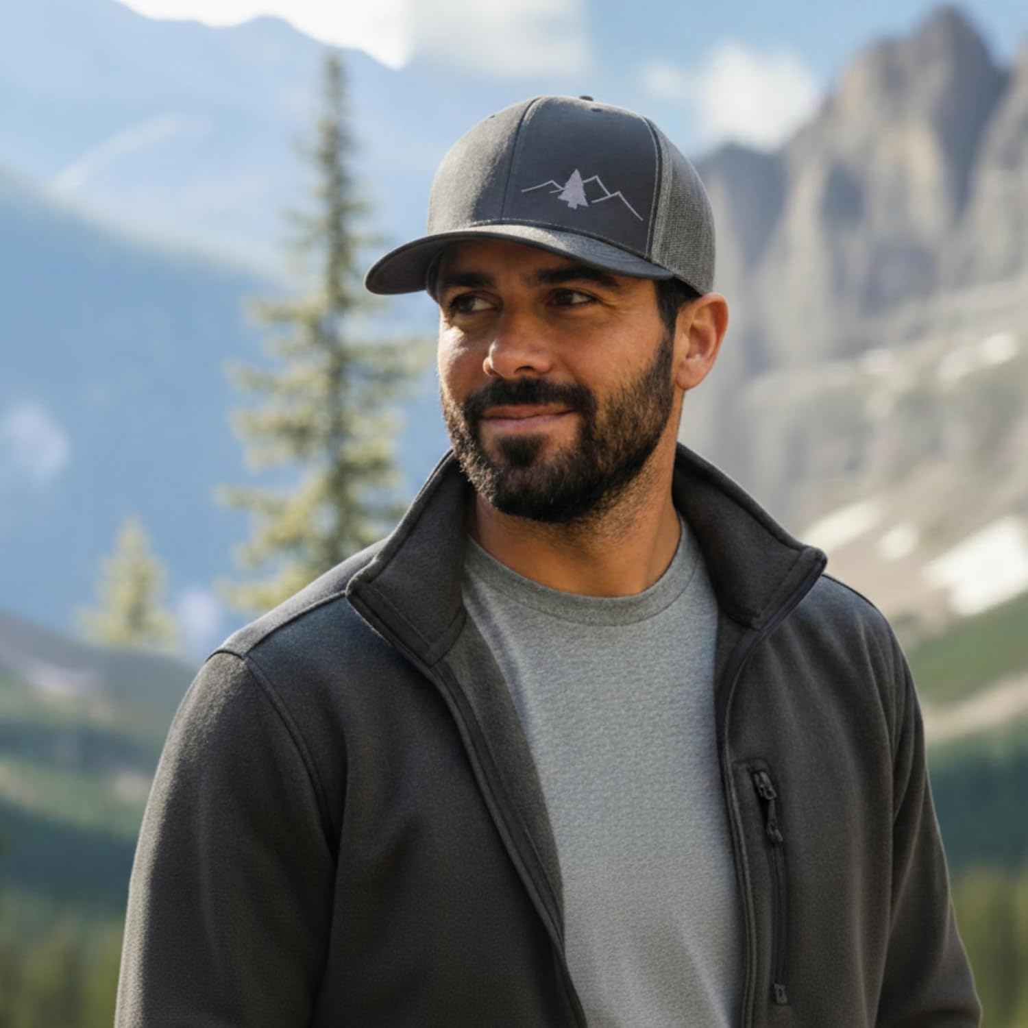 LINDO Trucker Hat [ Great Outdoors Design ] for Men and Women: Mid Profile Cap with Breathable Mesh Back and Adjustable Snap