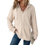 Women’s Waffle Knit Zip-Up Hoodie – Long Sleeve Casual Sweatshirt