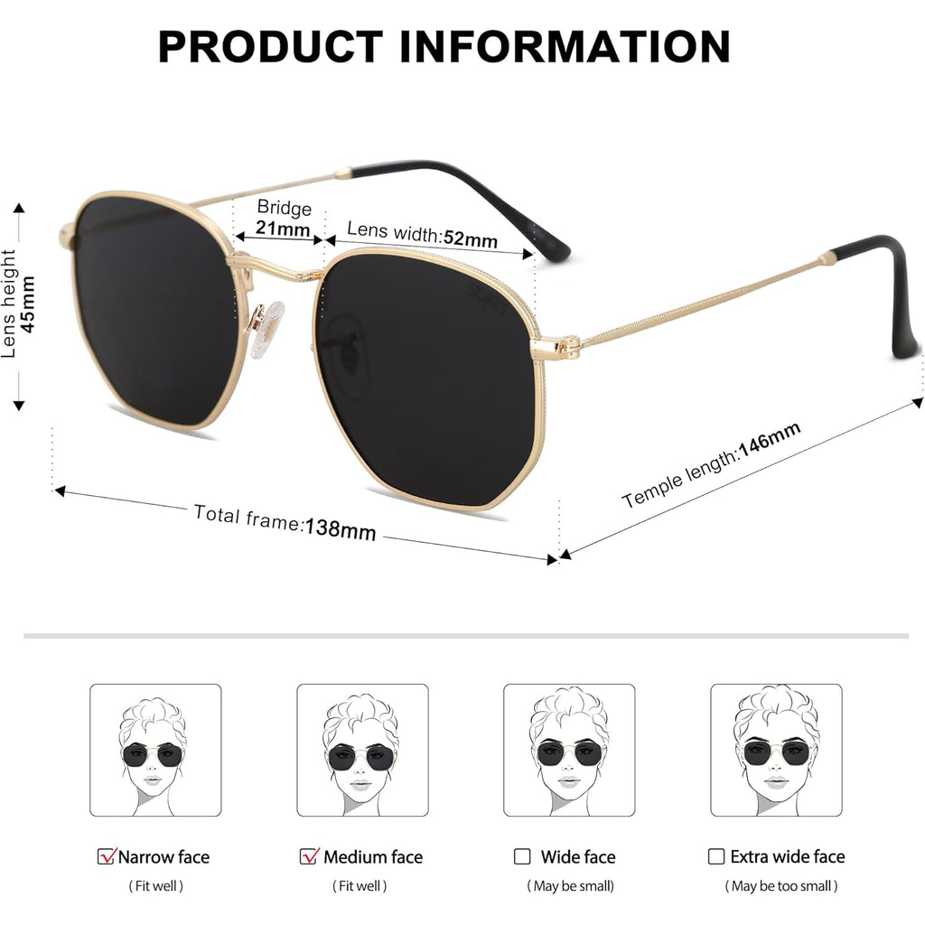 Sojos Square Polarized Sunglasses For Women Men Small Hexagonal Polygon Shades