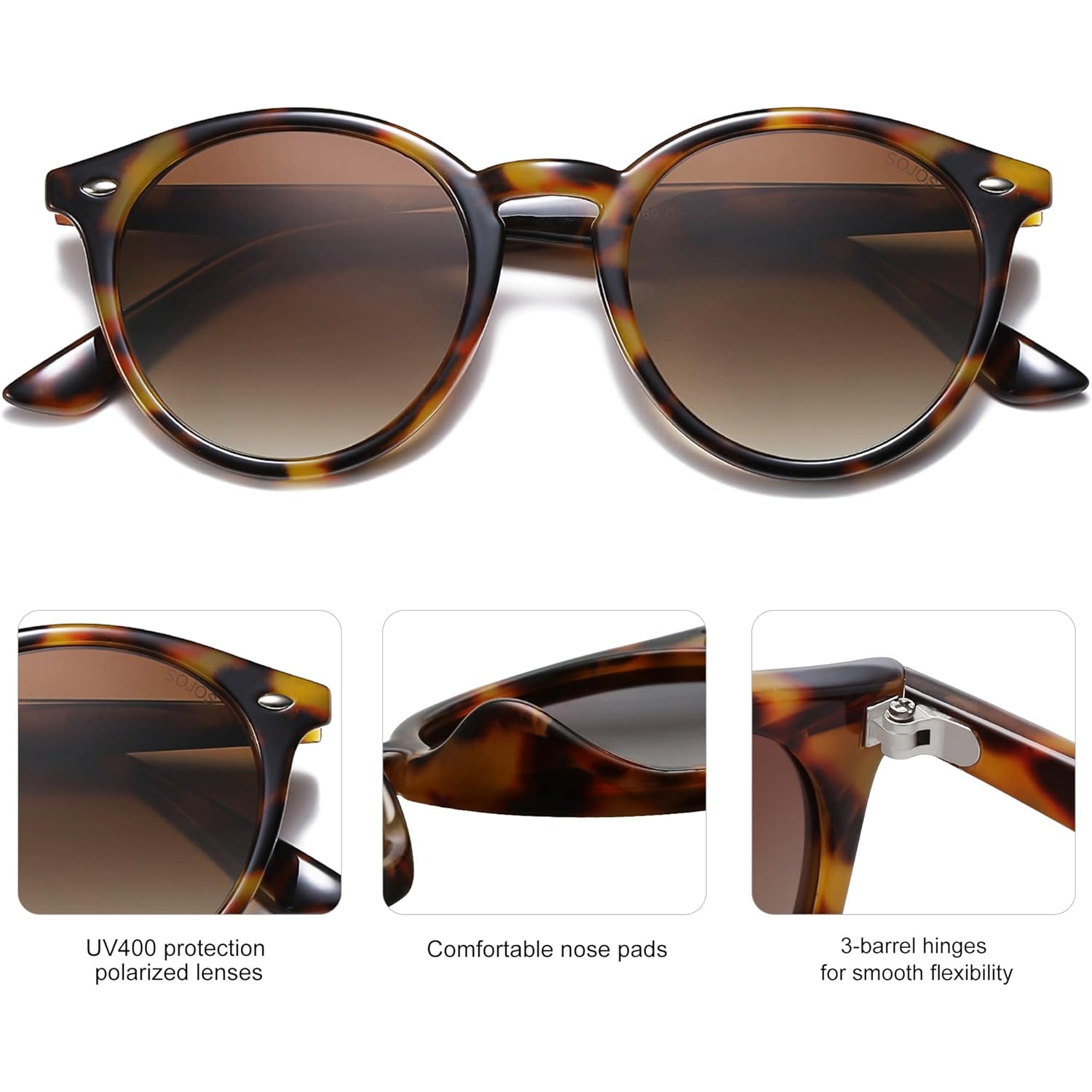 Sojos Retro Round Polarized Sunglasses For Women Men Classic Vintage Sunnies