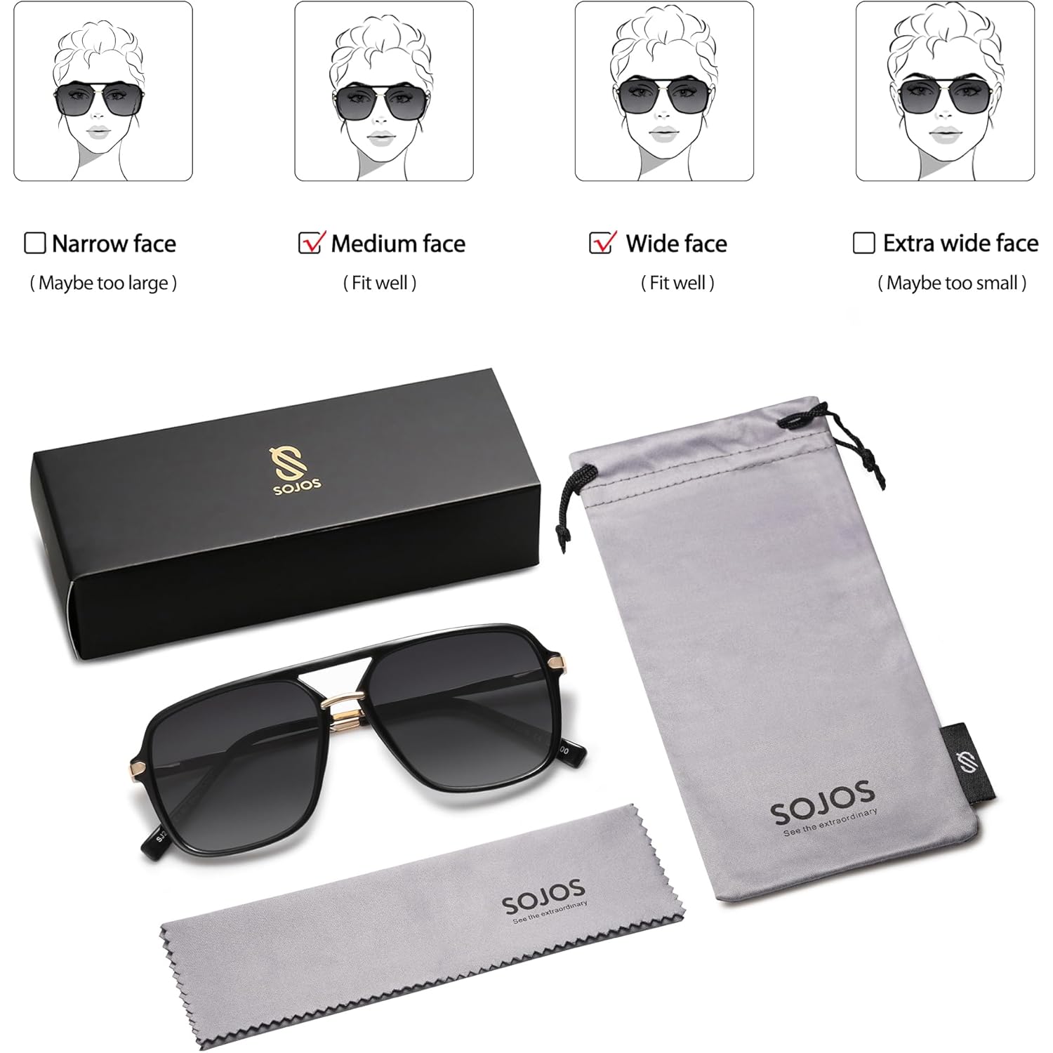 Sojos Sunglasses For Women & Men, Square, Retro, Polarized Lens, Trendy Aviator, Shades