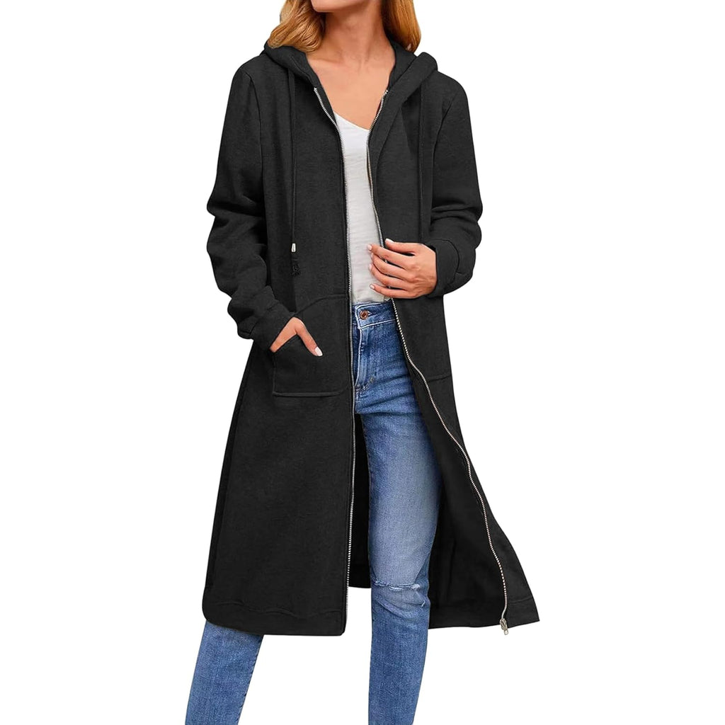 Women’s Long Fleece Zip-Up Hoodie – Oversized Tunic Sweatshirt Jacket