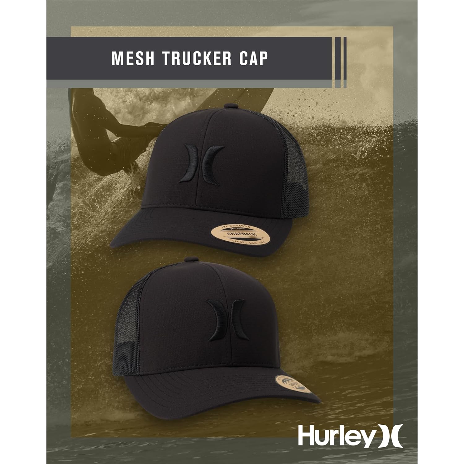 Hurley Men's Caps - Del Mar Mesh Panel Baseball Cap Trucker Hat - Snap Back Hats for Men