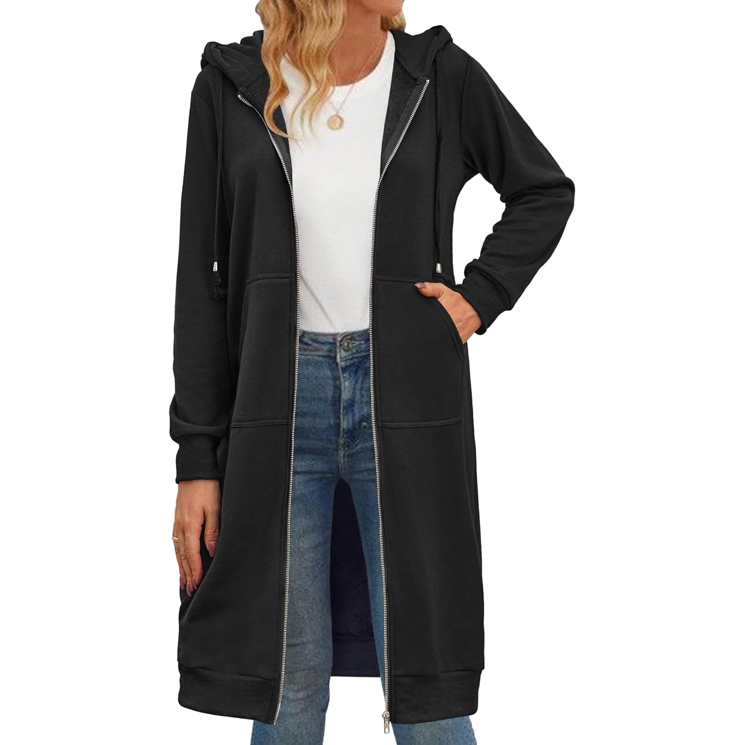 Women’s Long Fleece Zip-Up Hoodie – Oversized Tunic Sweatshirt Jacket