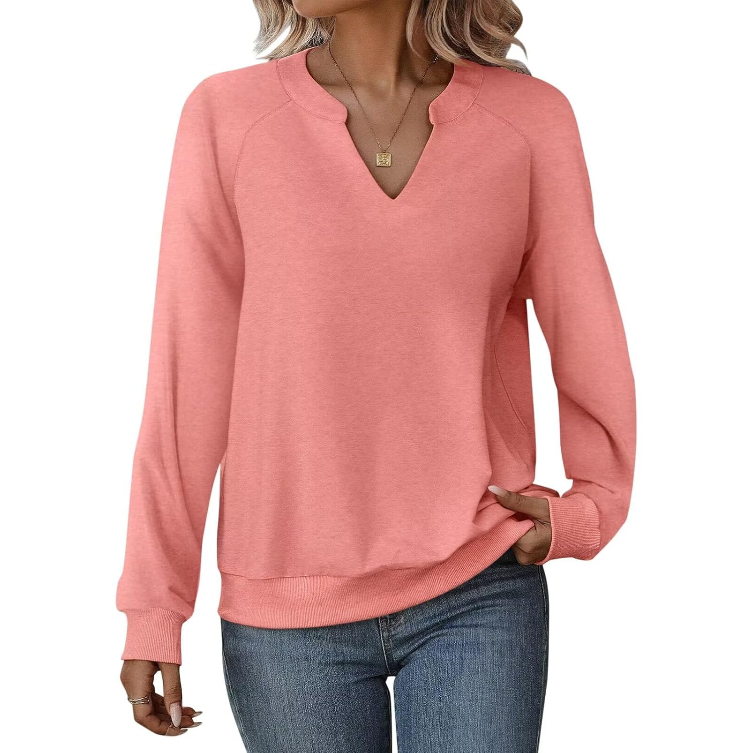 Women’s V-Neck Sweatshirt – Lightweight Long Sleeve Pullover Top