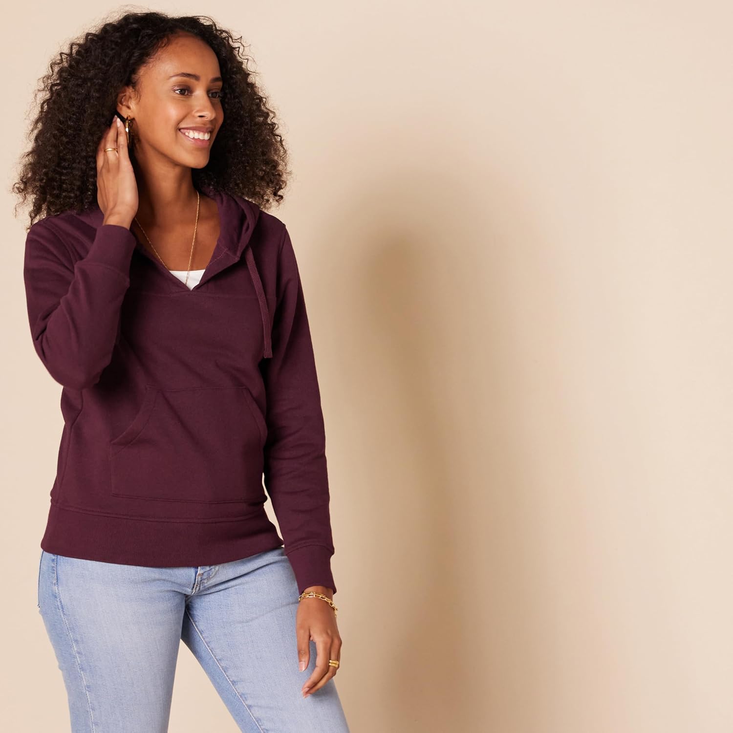 Women’s Classic V-Neck Hoodie – Soft Fleece Long Sleeve Sweatshirt