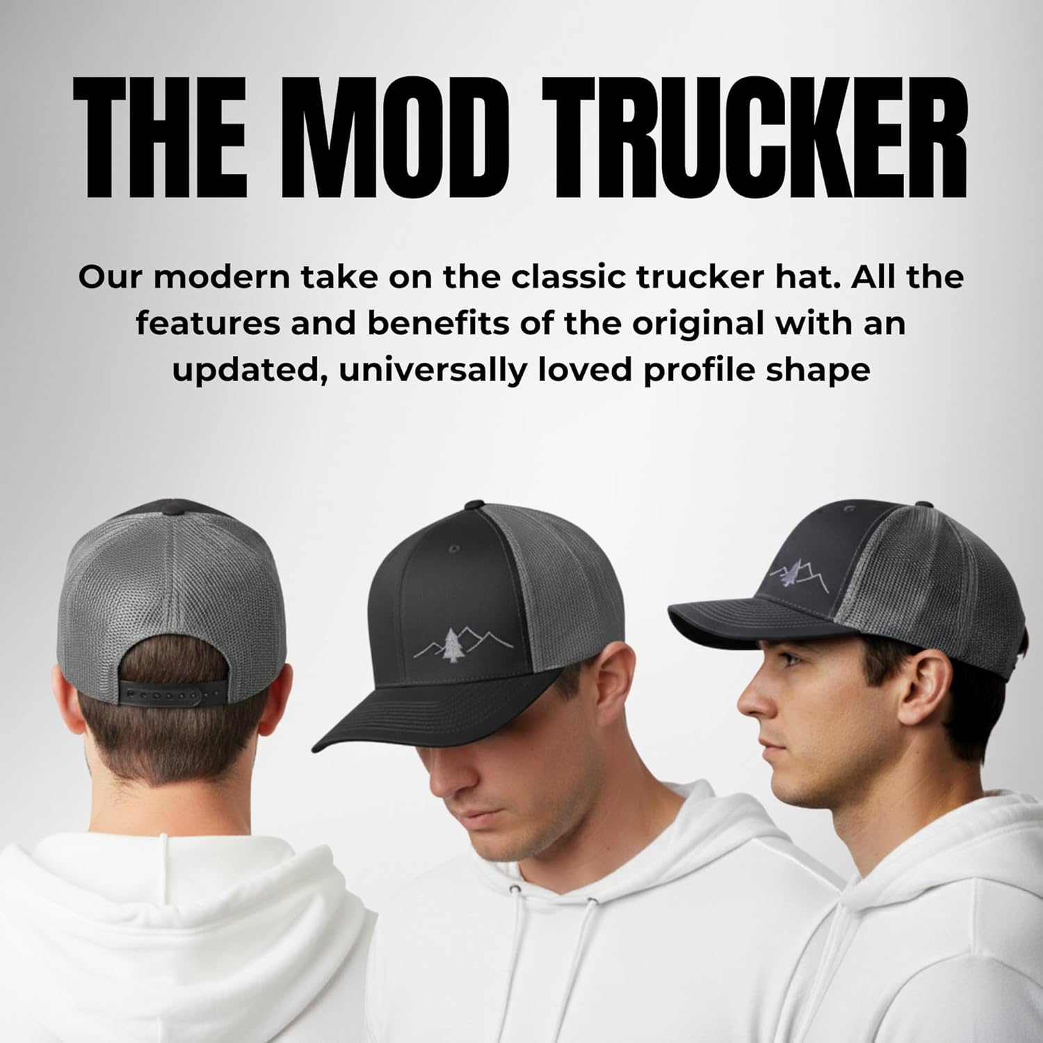LINDO Trucker Hat [ Great Outdoors Design ] for Men and Women: Mid Profile Cap with Breathable Mesh Back and Adjustable Snap