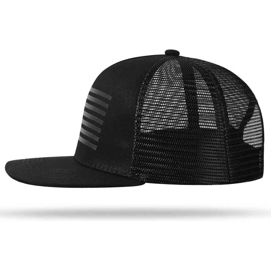 Baseball Cap, Snapback Trucker Hat for Men & Women with American Flag and Adjustable, Breathable Mesh, Flat Bill Hats
