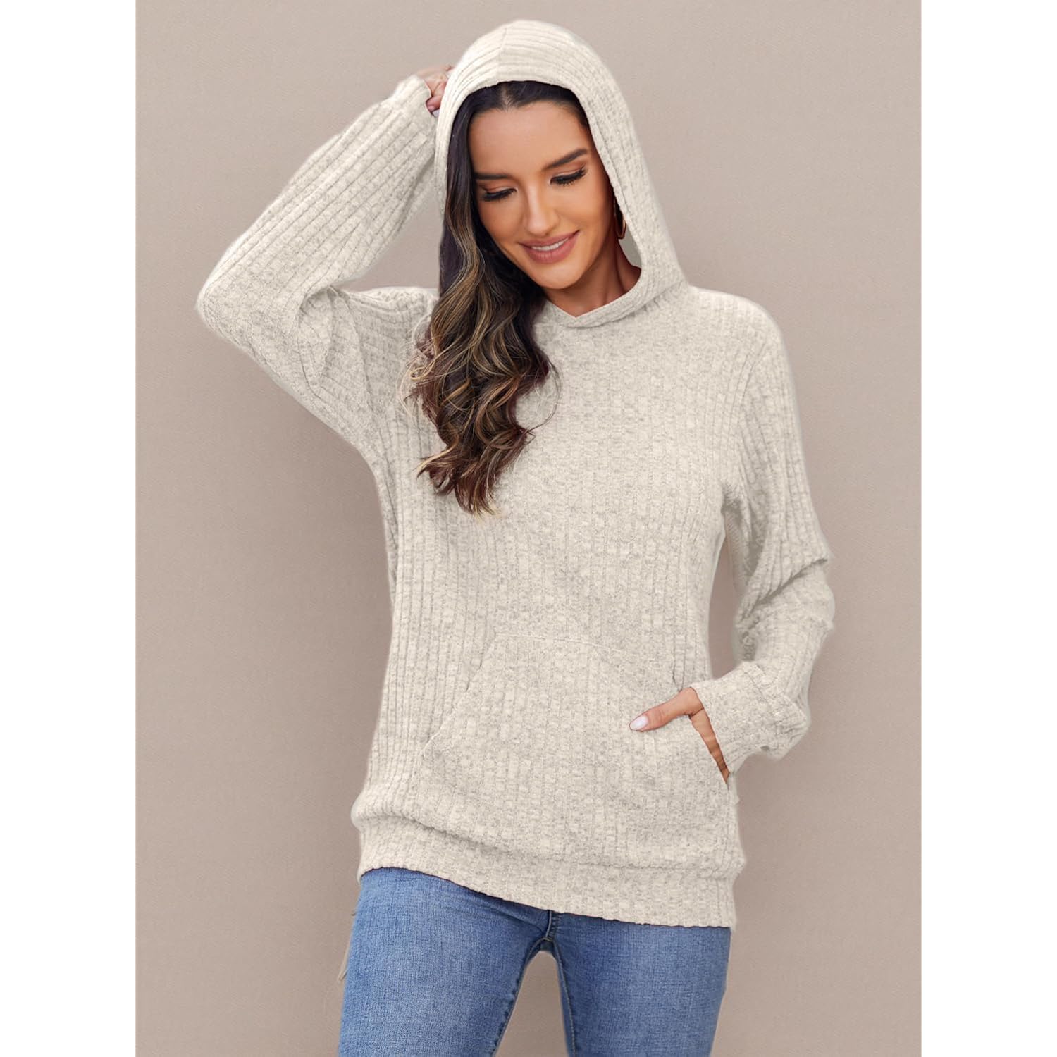 Women’s Long Sleeve Hoodie – Casual Kangaroo Pocket Fall Pullover