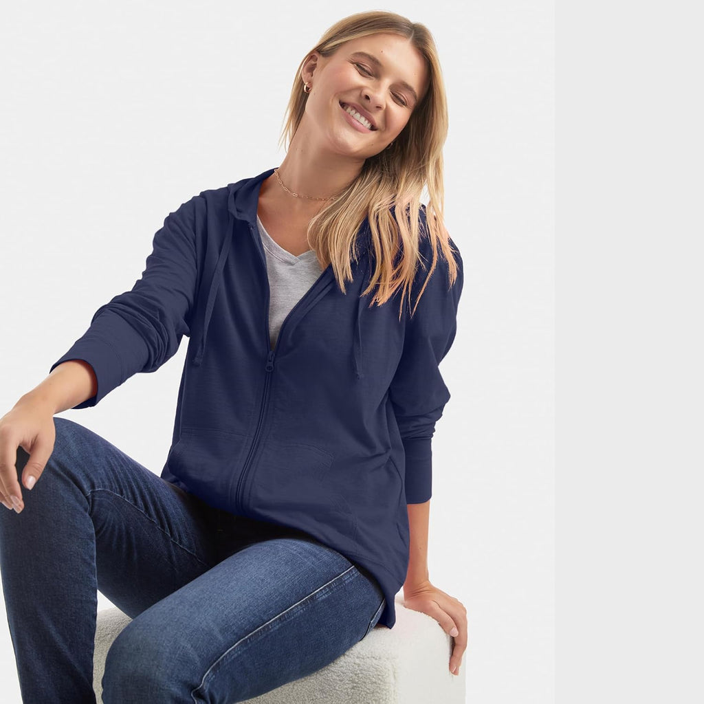 Women’s Slub Knit Full-Zip Hoodie – Textured Cotton Zip-Up Jacket