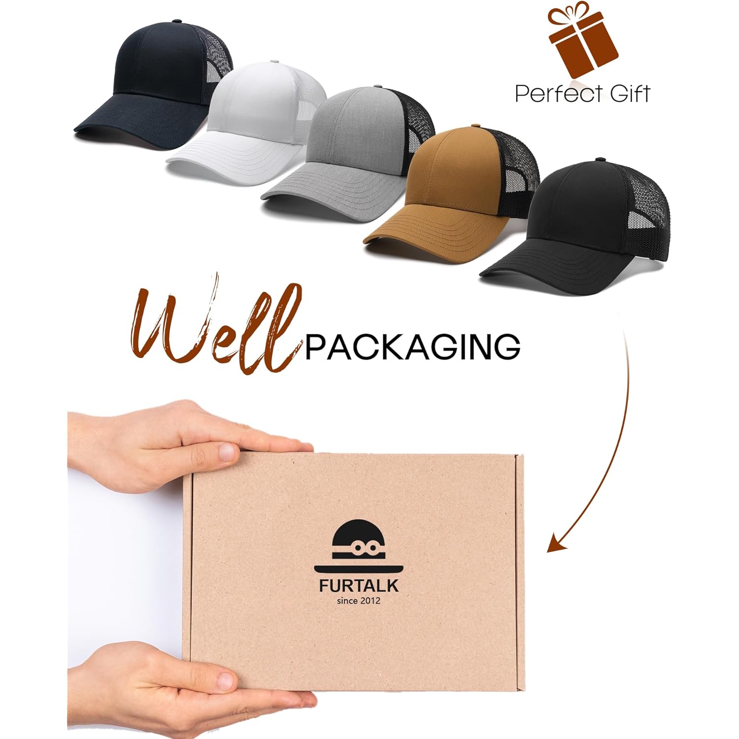 FURTALK Mens Trucker Hat Structured Mesh Baseball Cap Adjustable Classic Mens Hat