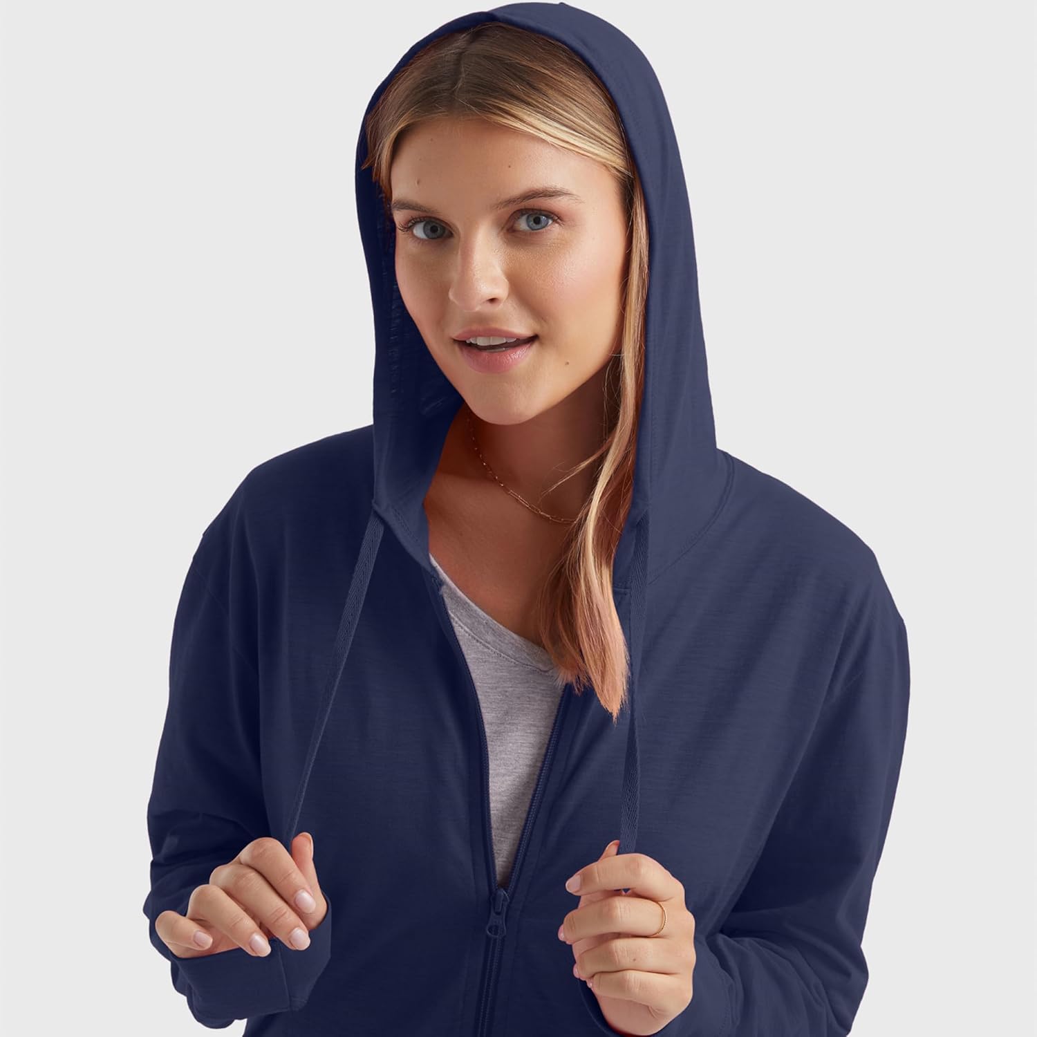 Women’s Slub Knit Full-Zip Hoodie – Textured Cotton Zip-Up Jacket