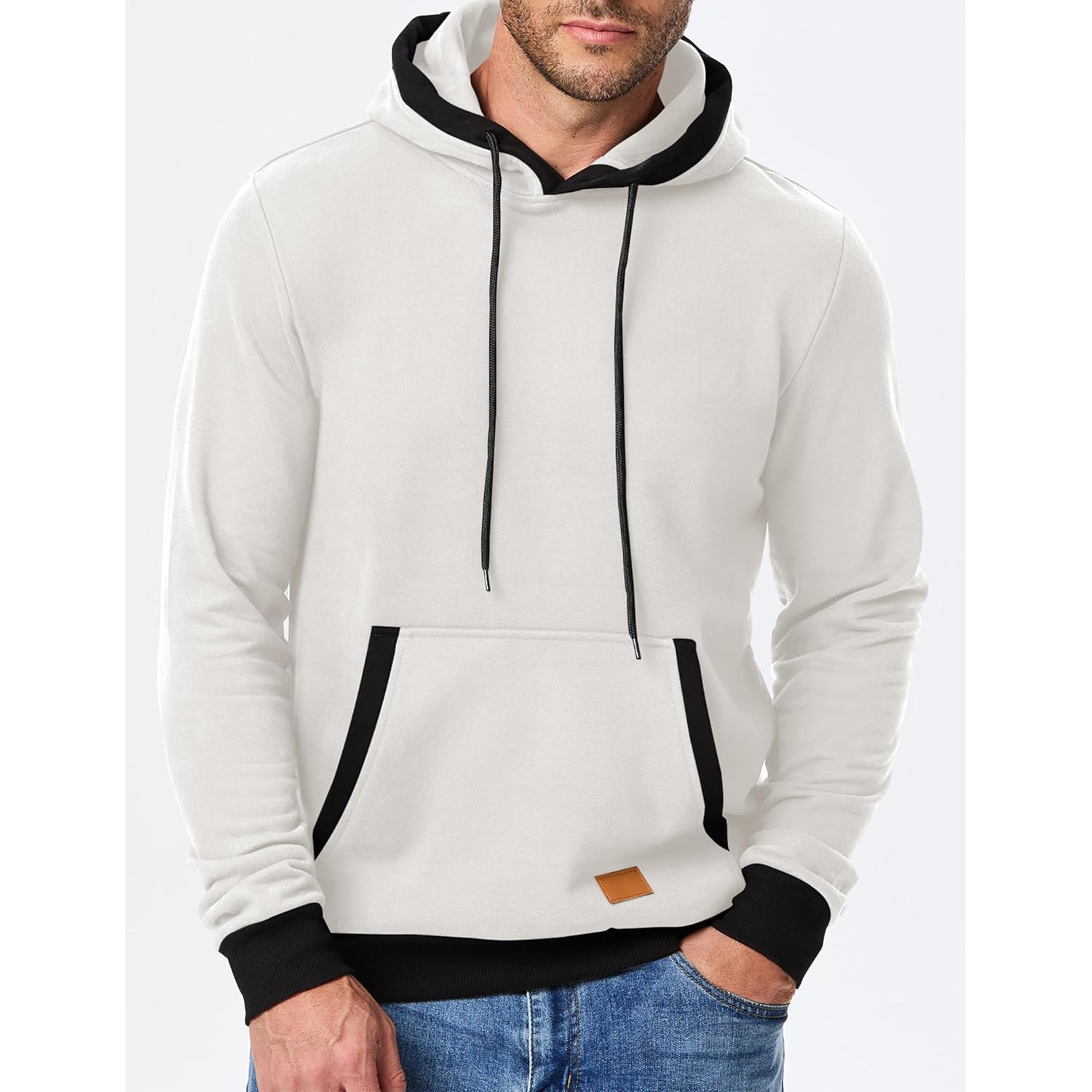 JMIERR Men's Cotton Casual Hoodies Sweatshirts Fashion Long Sleeve Drawstring Fleece Pullover Hoodie with Pockets