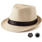 LADYBRO Straw Trilby Fedora Hat for Men 1920s Short Brim Wool Felt Panama Cap 7 1/4