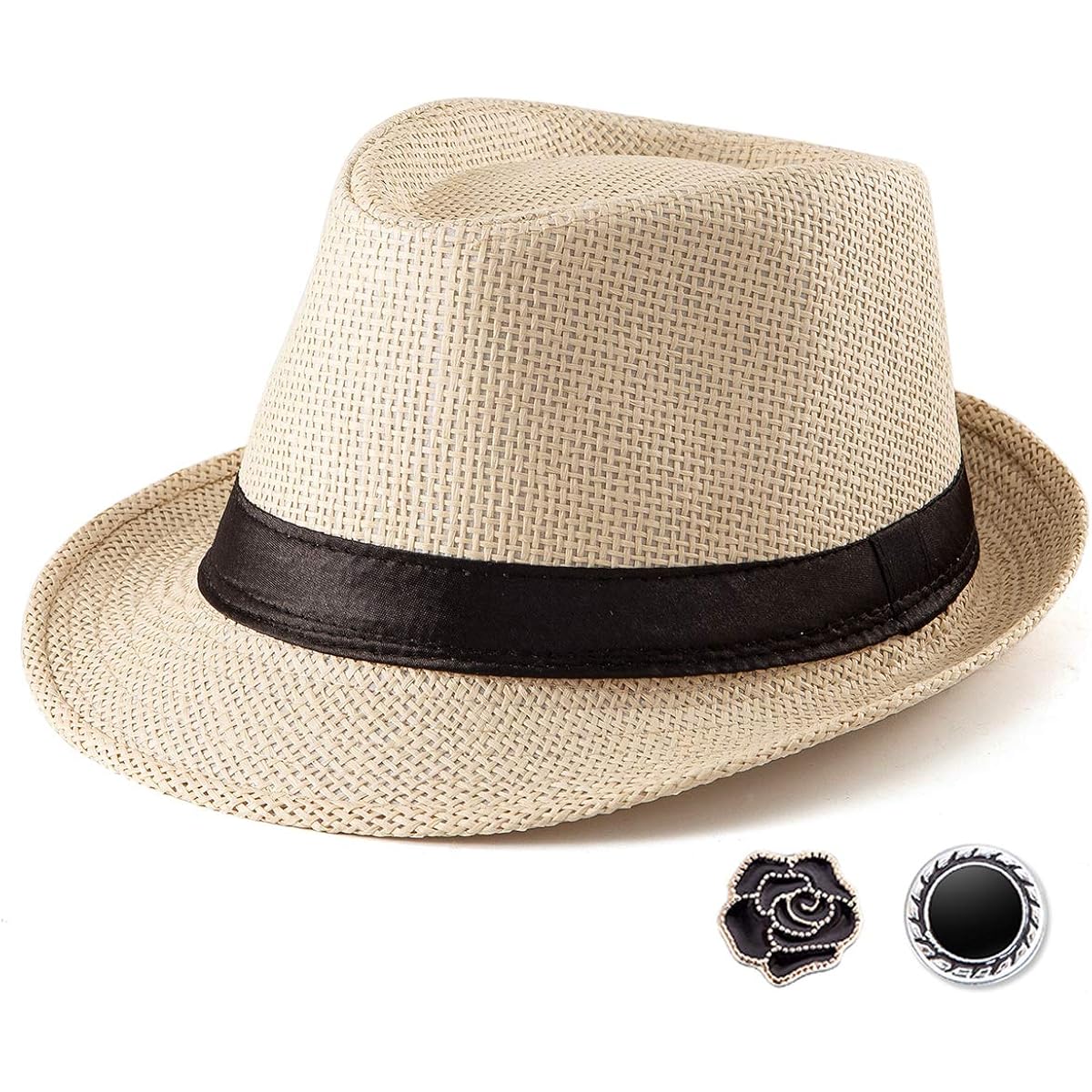 LADYBRO Straw Trilby Fedora Hat for Men 1920s Short Brim Wool Felt Panama Cap 7 1/4