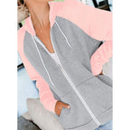 Women’s Color Block Zip-Up Hoodie – Lightweight Casual Sweatshirt
