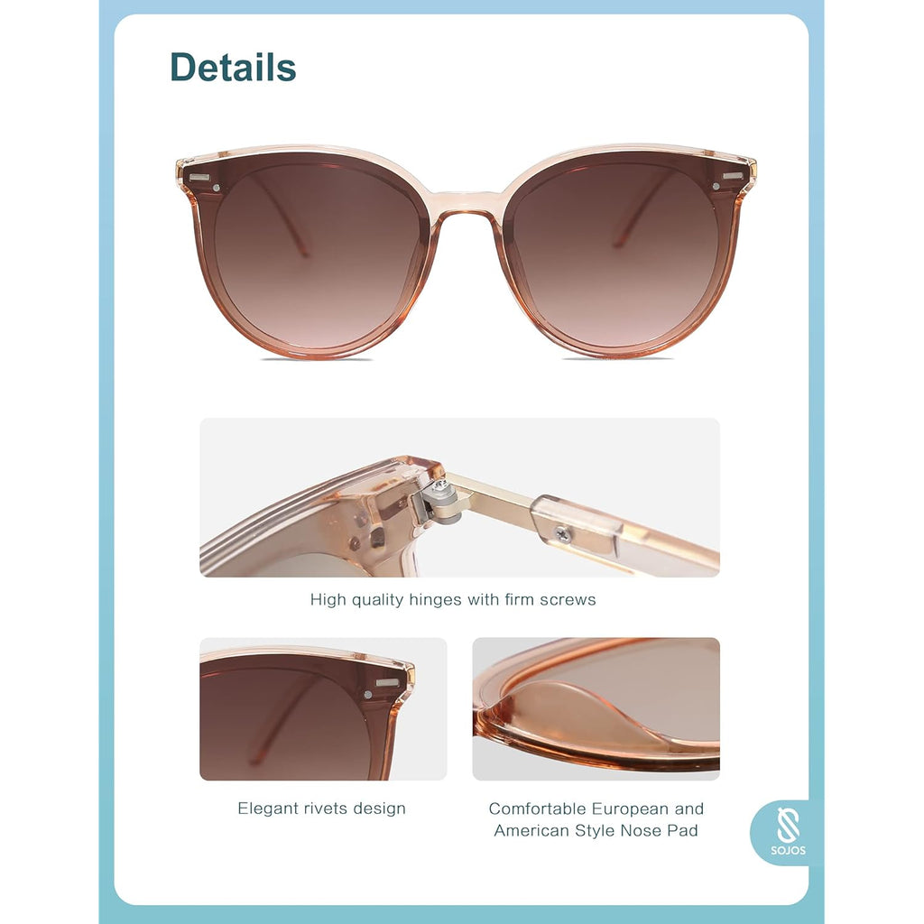 Sojos Sunglasses Womens Trendy Classic Round Retro Vintage Shades Large Frame Sunnies