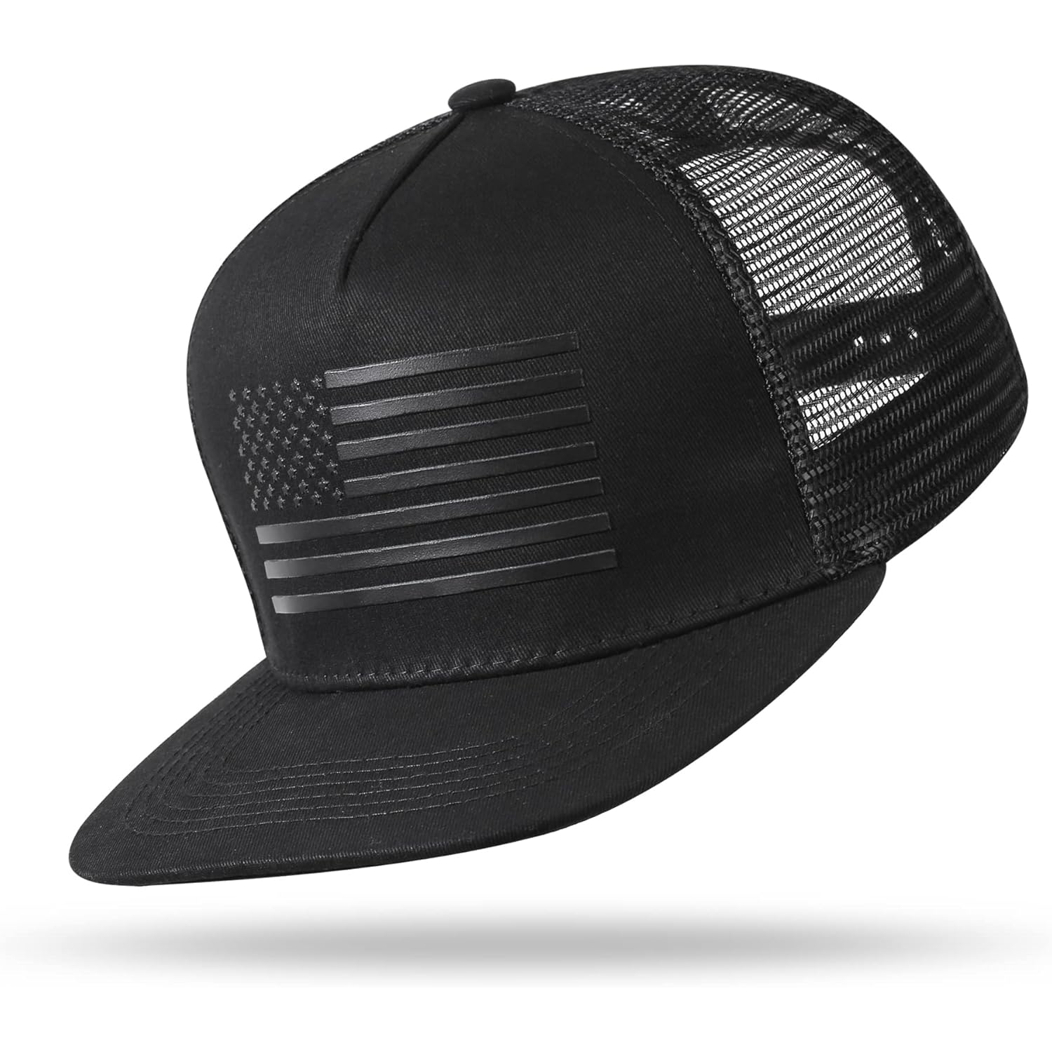 Baseball Cap, Snapback Trucker Hat for Men & Women with American Flag and Adjustable, Breathable Mesh, Flat Bill Hats