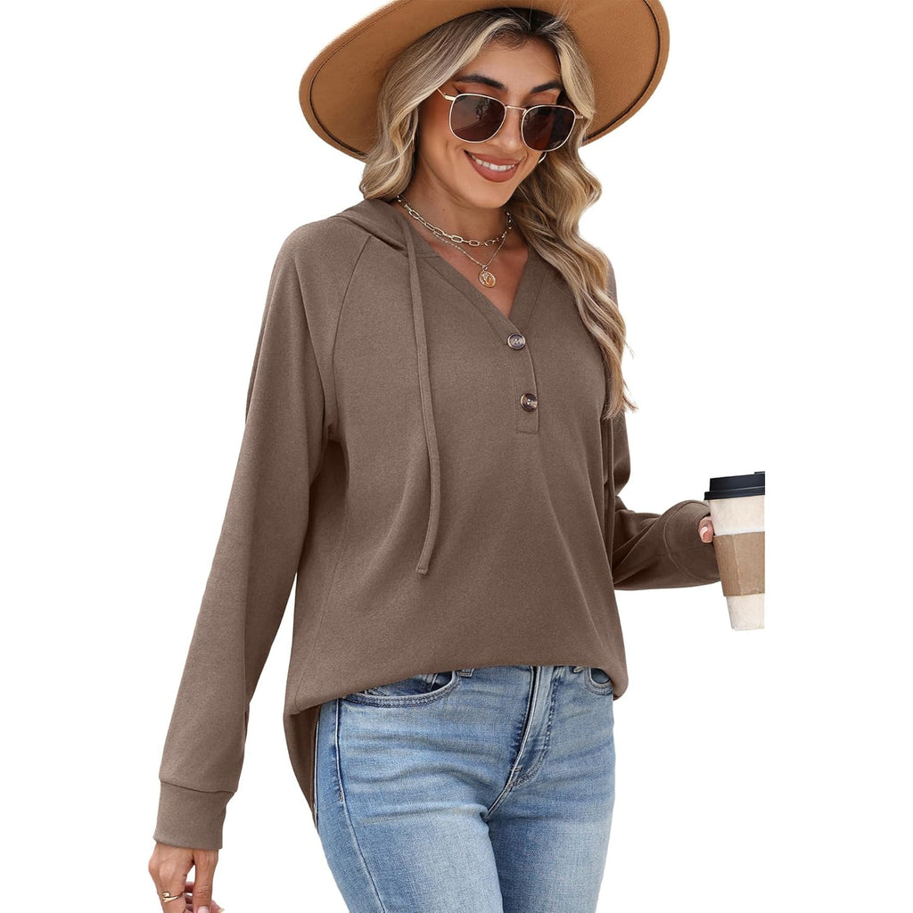 Women’s Button Pullover Hoodie – Oversized Tunic Sweatshirt Top
