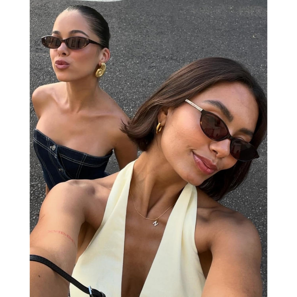 Retro Oval Sunglasses For Women Chic Cat Eye Sunnies Lightweight Narrow Shades Trendy Uv Protection Sun Glasses