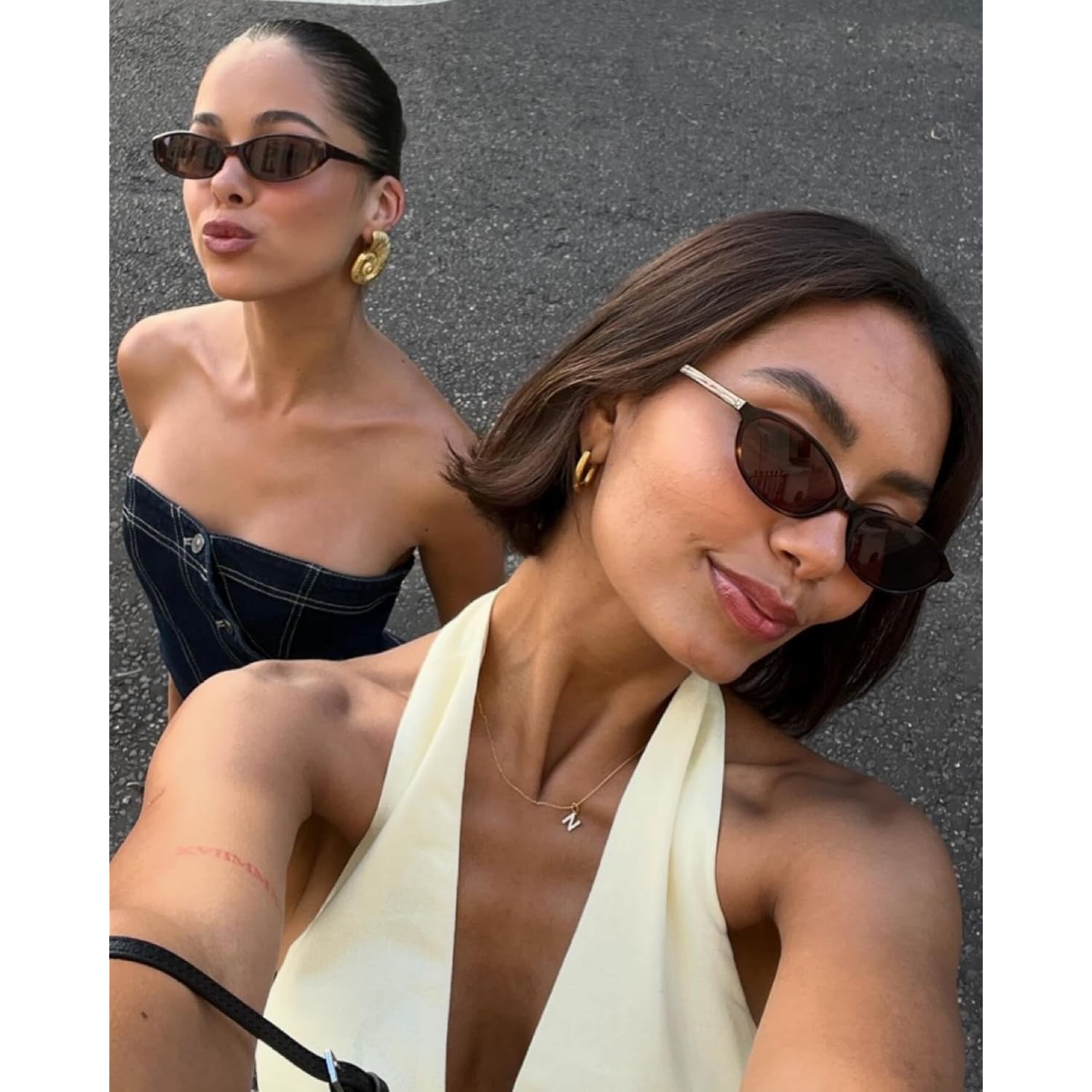 Retro Oval Sunglasses For Women Chic Cat Eye Sunnies Lightweight Narrow Shades Trendy Uv Protection Sun Glasses