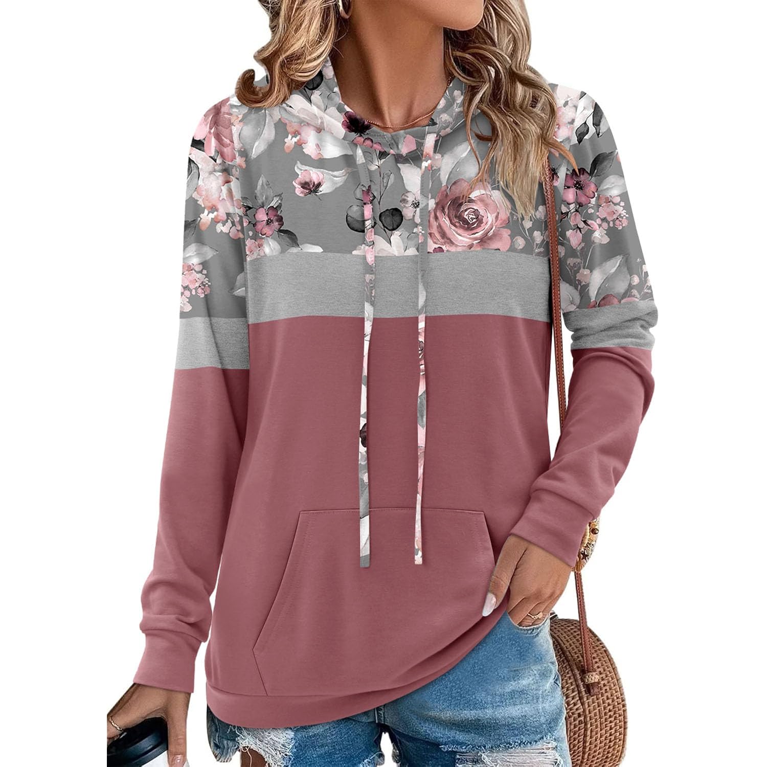 Women’s Camo Leopard Print Hoodie – Color Block Pullover Sweatshirt