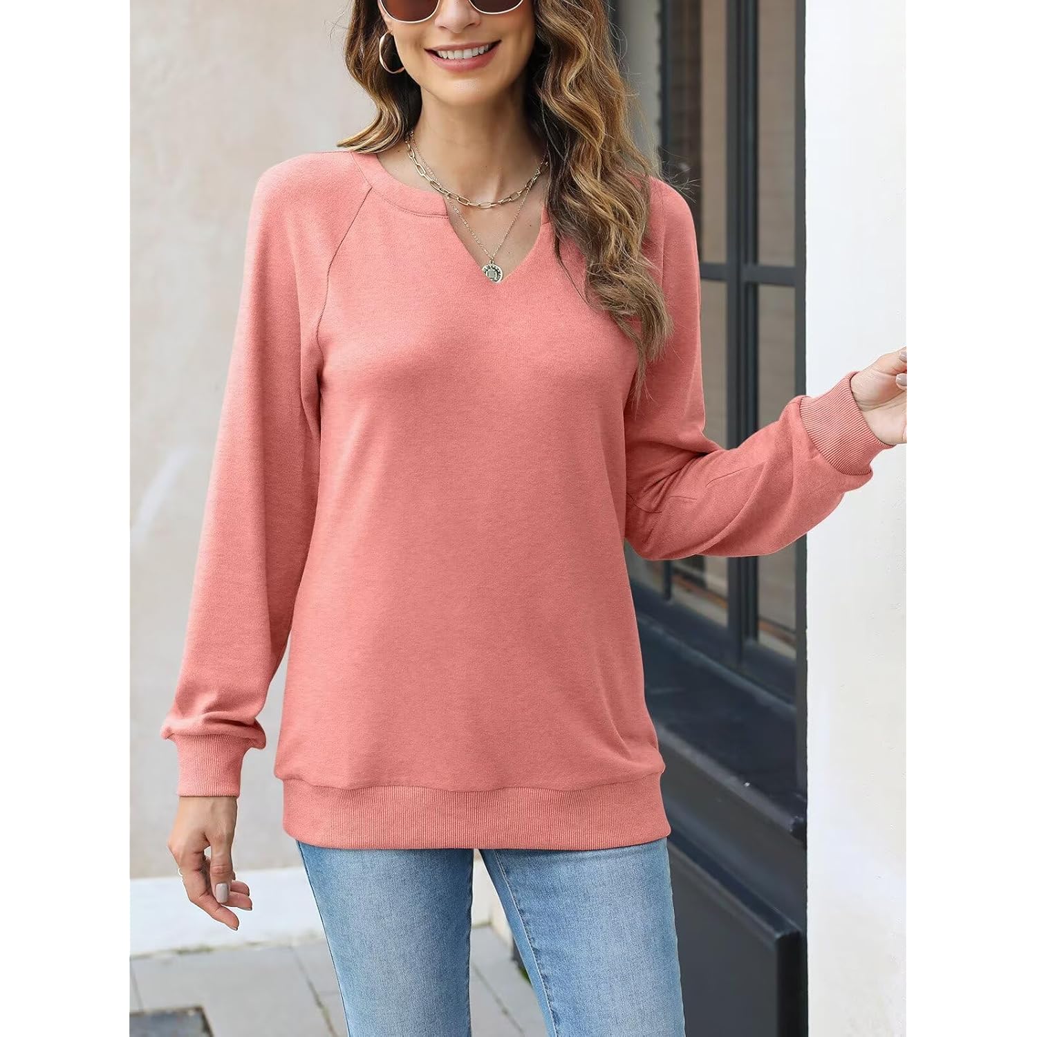 Women’s V-Neck Sweatshirt – Lightweight Long Sleeve Pullover Top