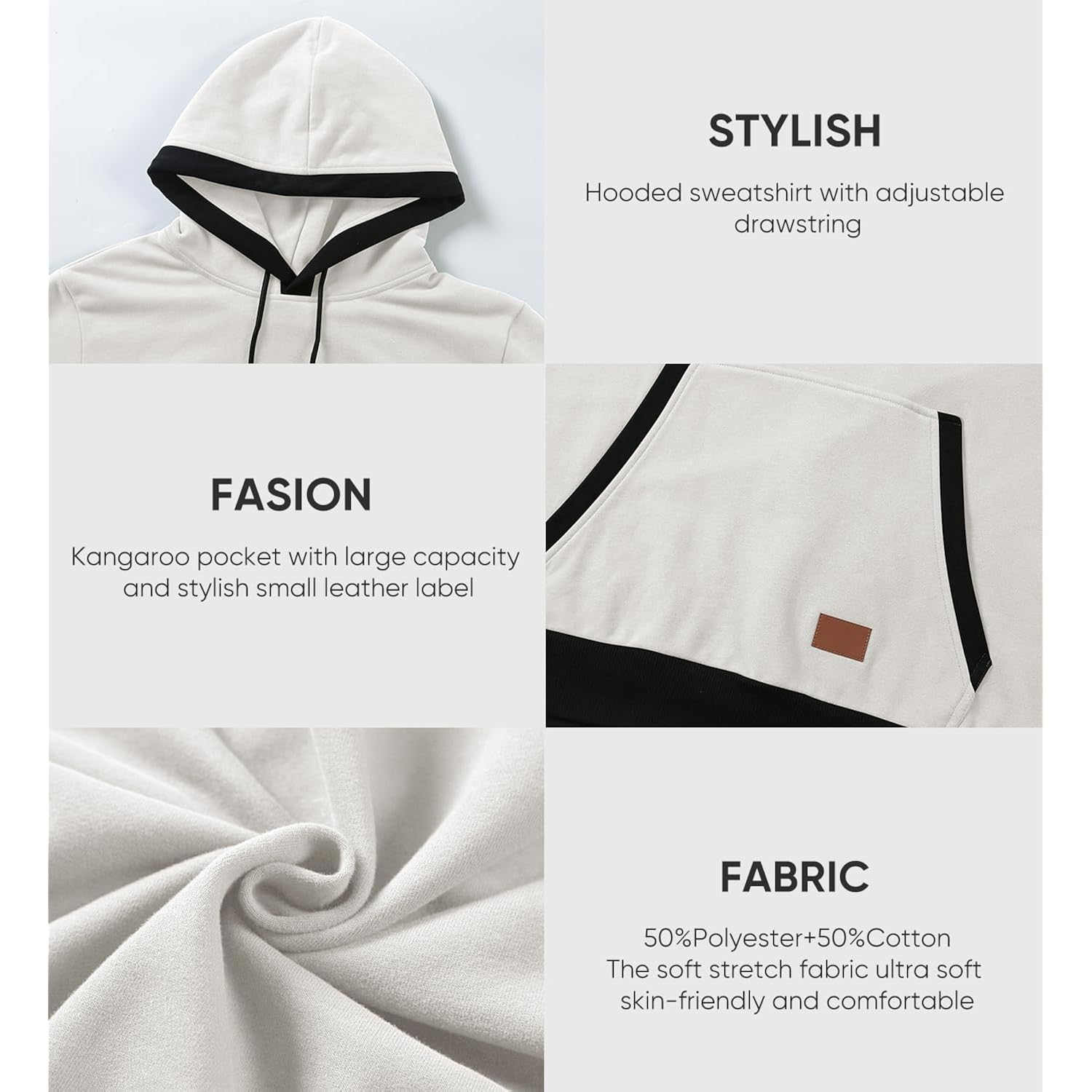 JMIERR Men's Cotton Casual Hoodies Sweatshirts Fashion Long Sleeve Drawstring Fleece Pullover Hoodie with Pockets