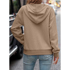 Women’s Quilted Half-Button Hoodie – Casual Long Sleeve Pullover