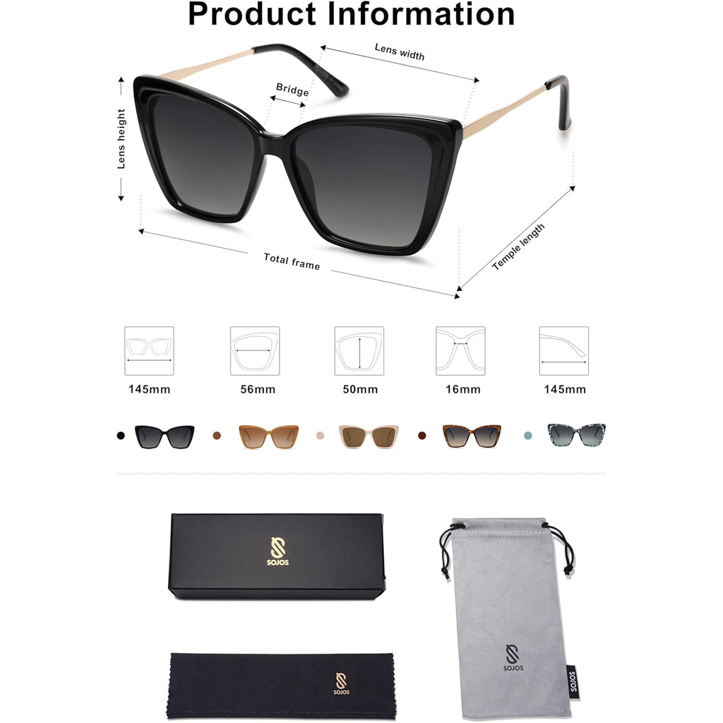 Sojos Trendy Polarized Sunglasses For Women Retro Womens Oversized Square Cat Eye Sun Glasses Uv Protection