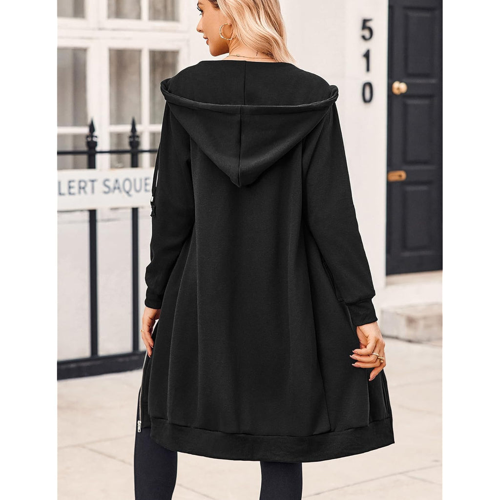 Women’s Long Fleece Zip-Up Hoodie – Oversized Tunic Sweatshirt Jacket