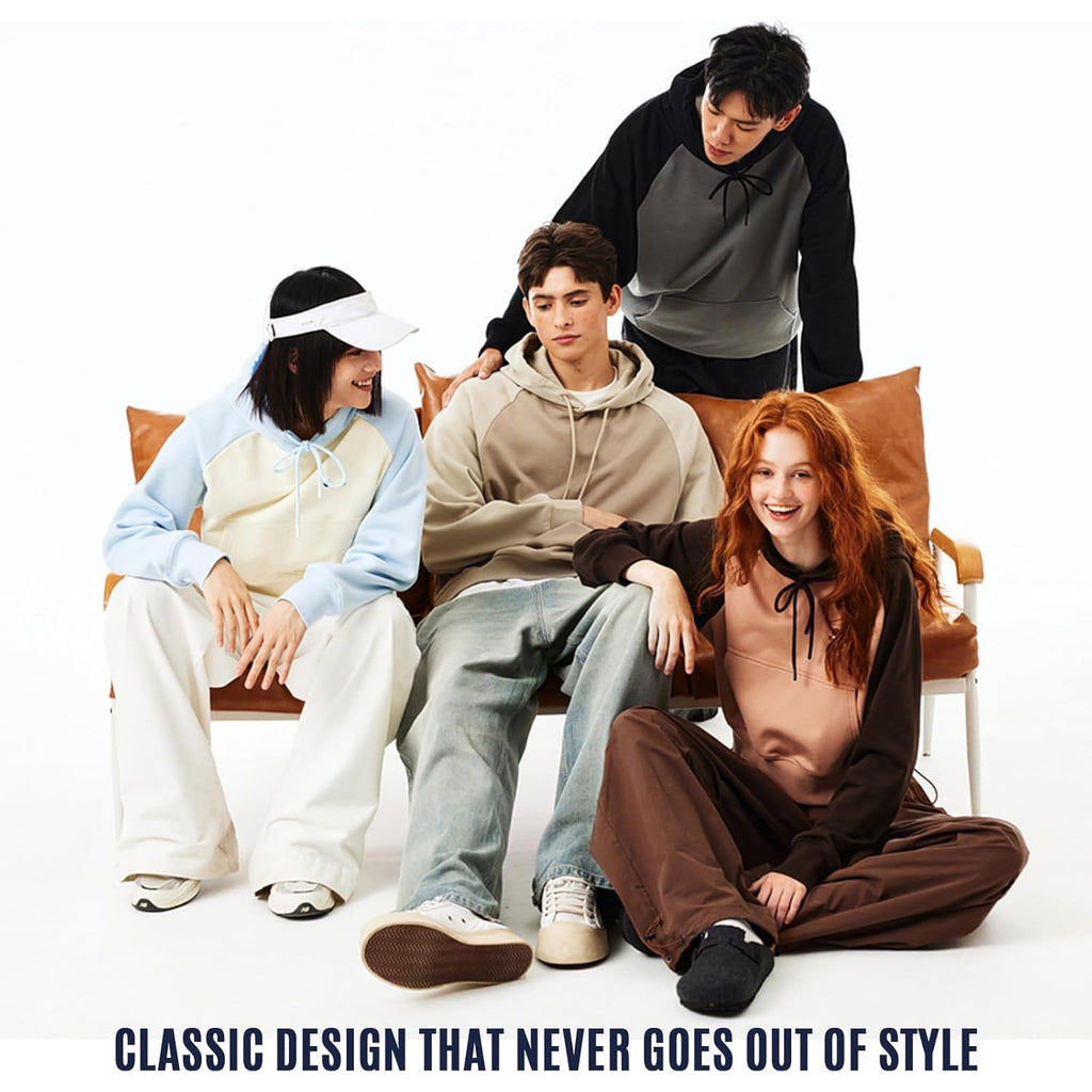 Men’s Sweatshirts Long Sleeve Pullover Patchwork Plaid Jacquard Hoodie Casual Drawstring Hoody Top