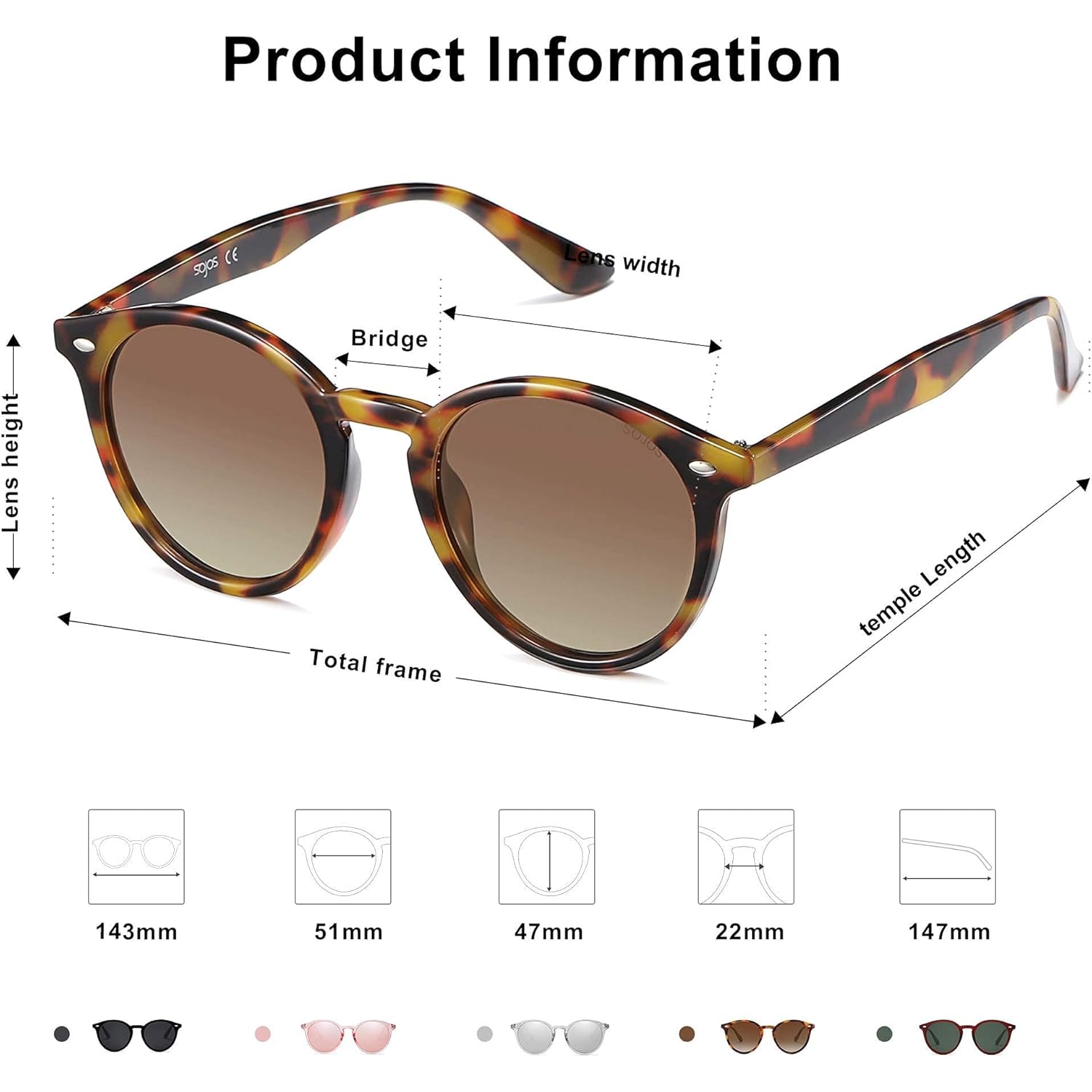 Sojos Retro Round Polarized Sunglasses For Women Men Classic Vintage Sunnies