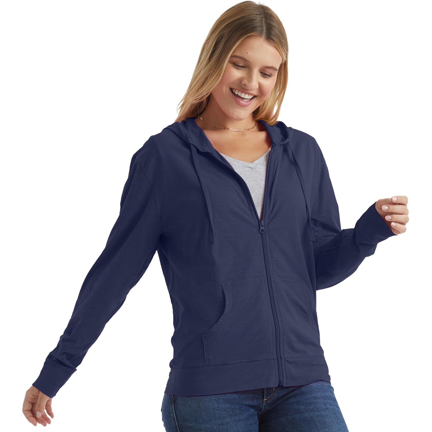 Women’s Slub Knit Full-Zip Hoodie – Textured Cotton Zip-Up Jacket