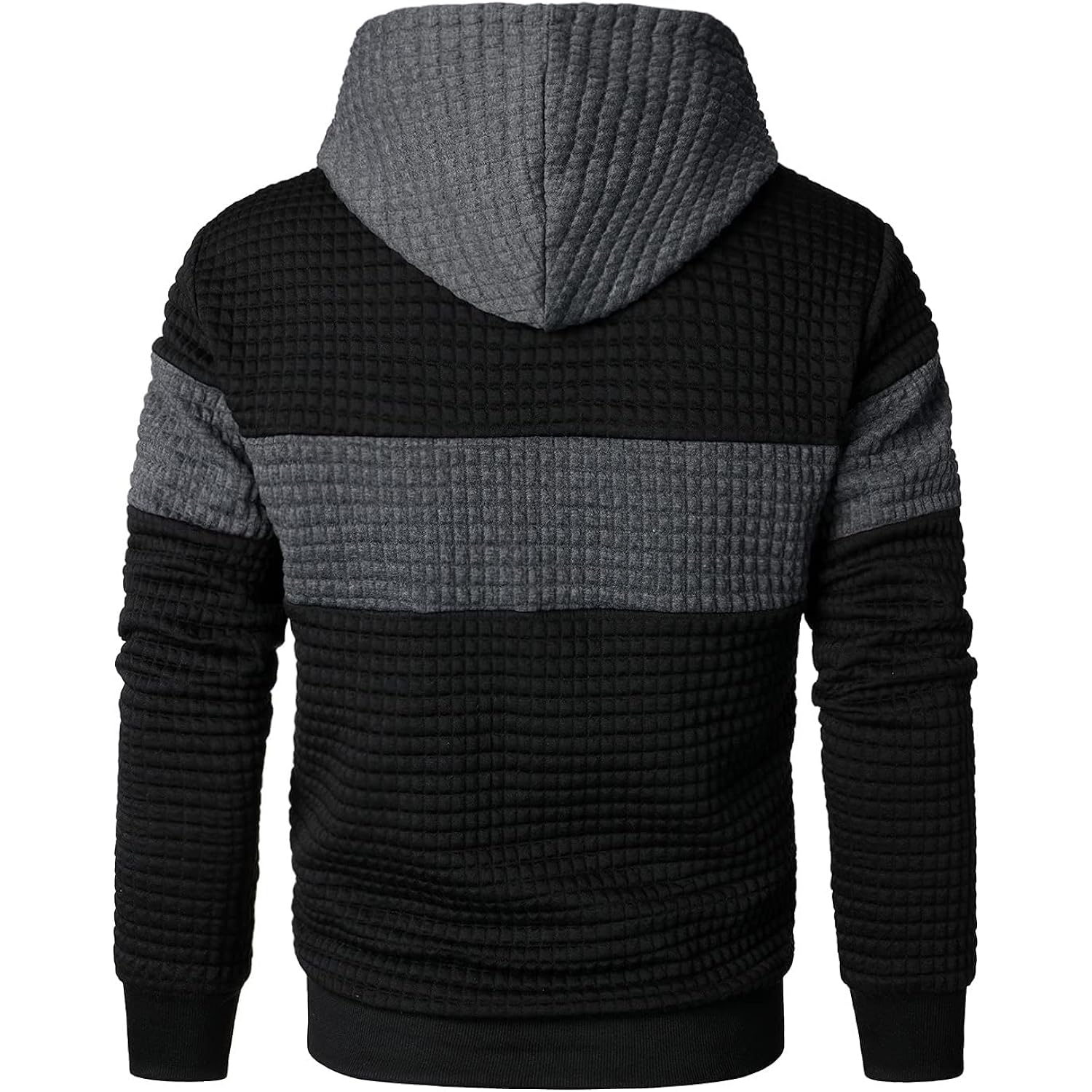 Men’s Sweatshirts Long Sleeve Pullover Patchwork Plaid Jacquard Hoodie Casual Drawstring Hoody Top