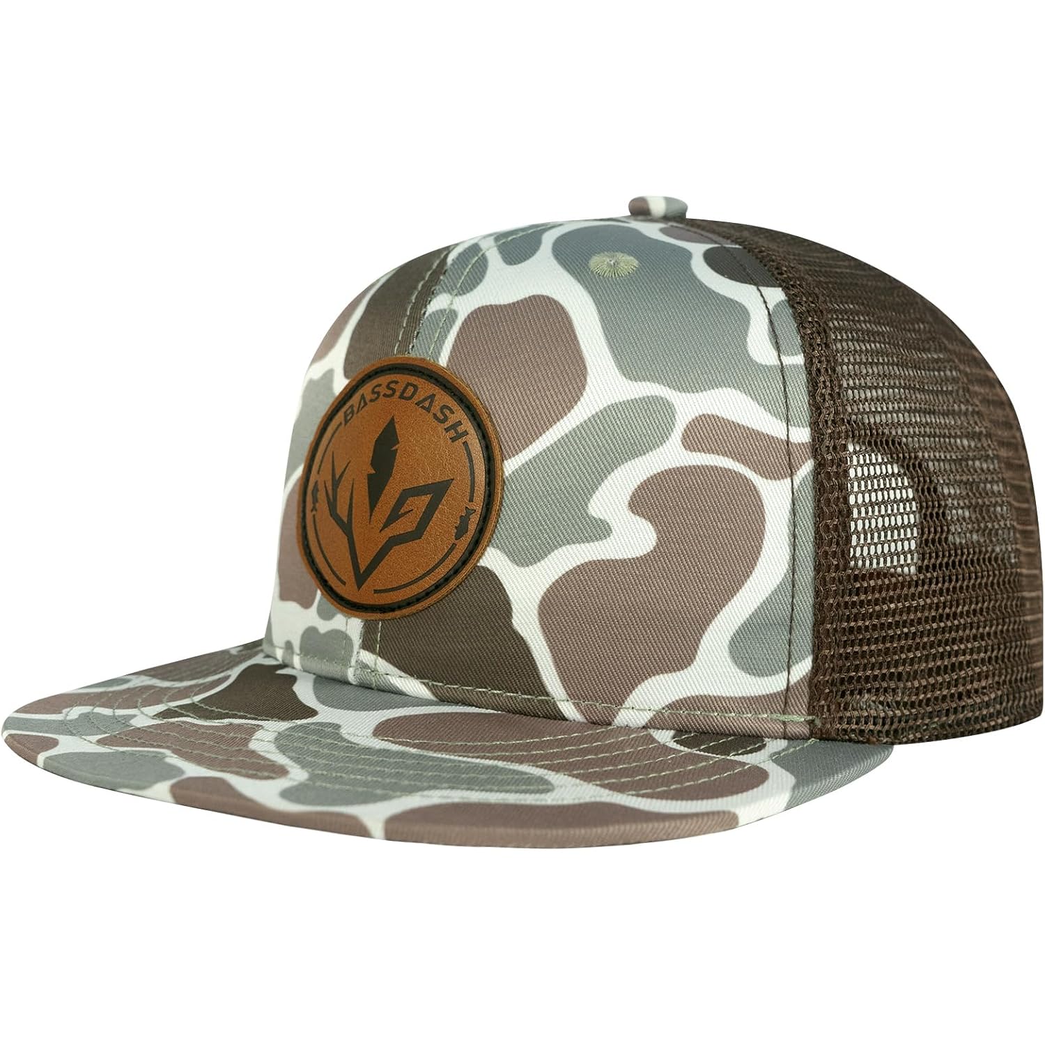 BASSDASH Flat Brim Trucker Cap Adjustable Snapback Hat Mesh Back for Men Women