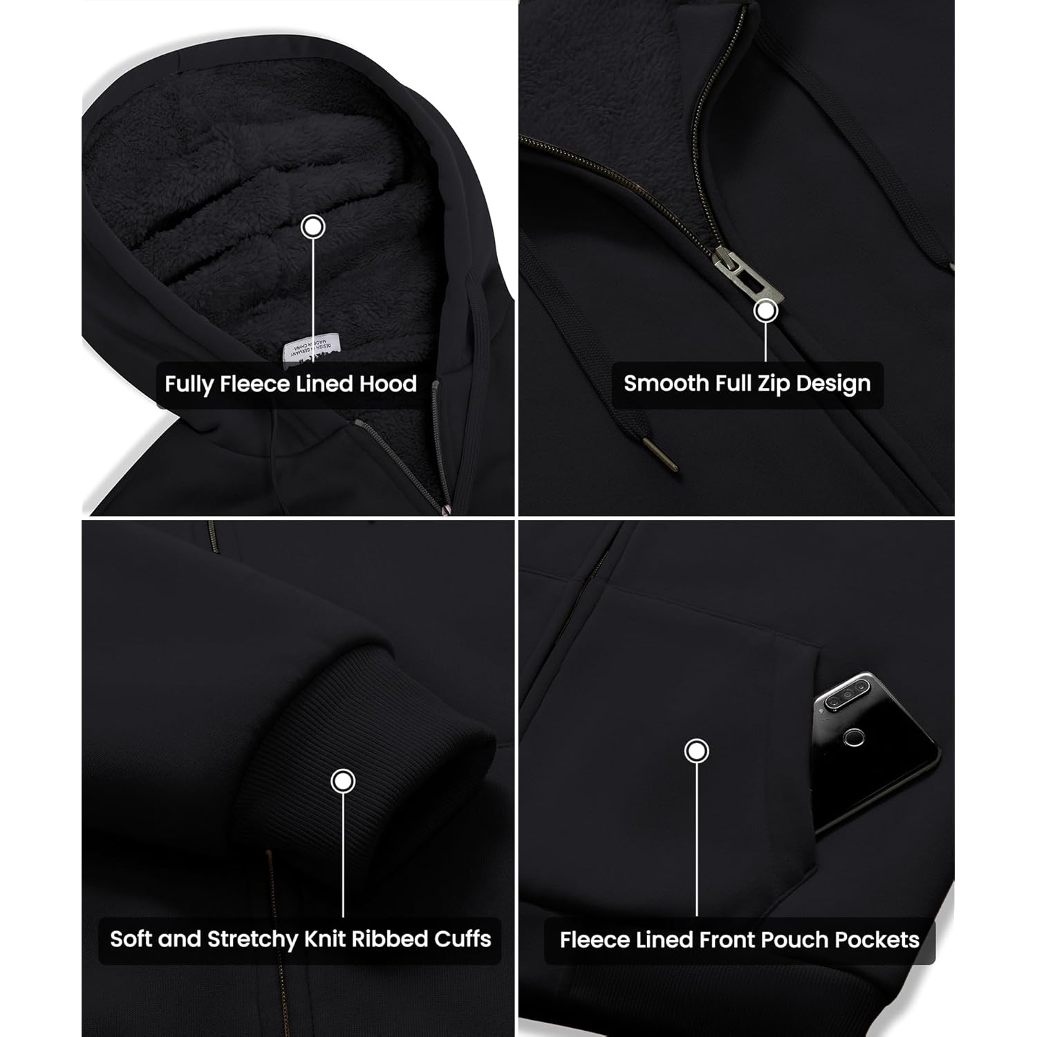 GEEK LIGHTING Hoodies for Men Heavyweight Fleece Sweatshirt - Full Zip Up Thick Sherpa Lined