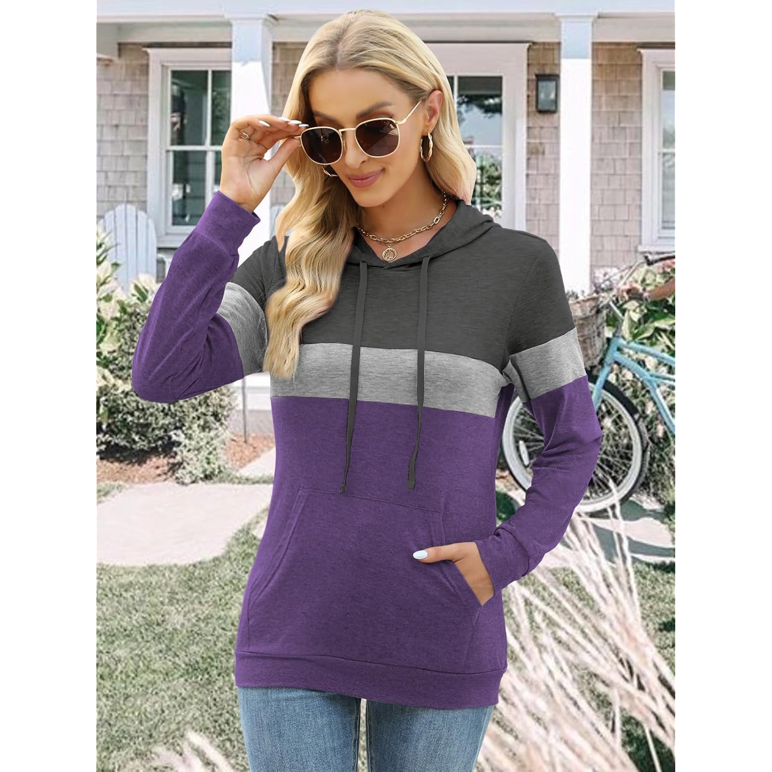Women’s Long Sleeve Hoodie – Lightweight Casual Pullover Top