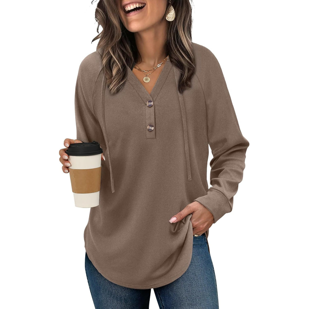 Women’s Button Pullover Hoodie – Oversized Tunic Sweatshirt Top