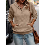 Women’s Quilted Half-Button Hoodie – Casual Long Sleeve Pullover