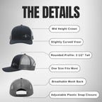 LINDO Trucker Hat [ Great Outdoors Design ] for Men and Women: Mid Profile Cap with Breathable Mesh Back and Adjustable Snap