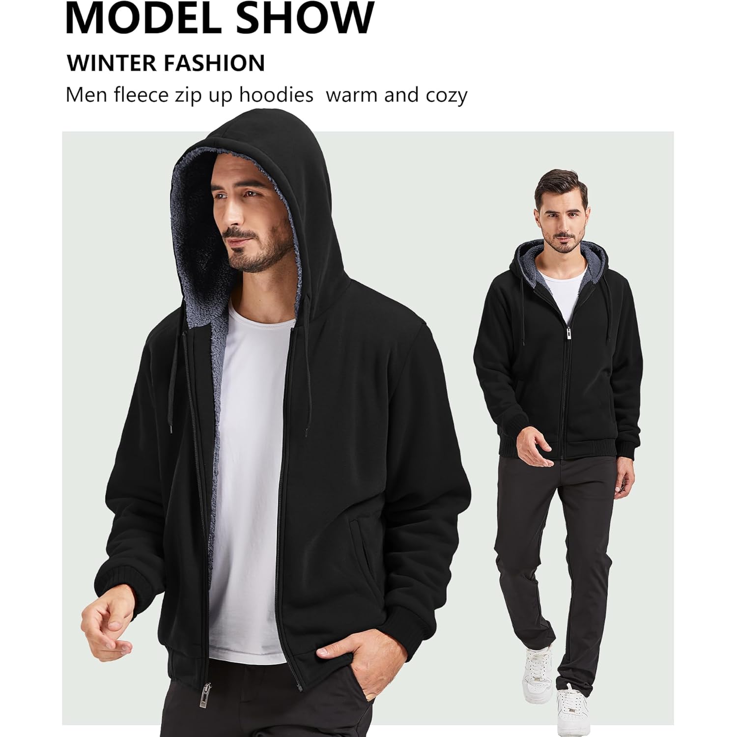 GEEK LIGHTING Men’s Fleece-Lined Zip Up Hoodie, Thick Hooded Jacket Winter Warm Athletic Sweatshirt