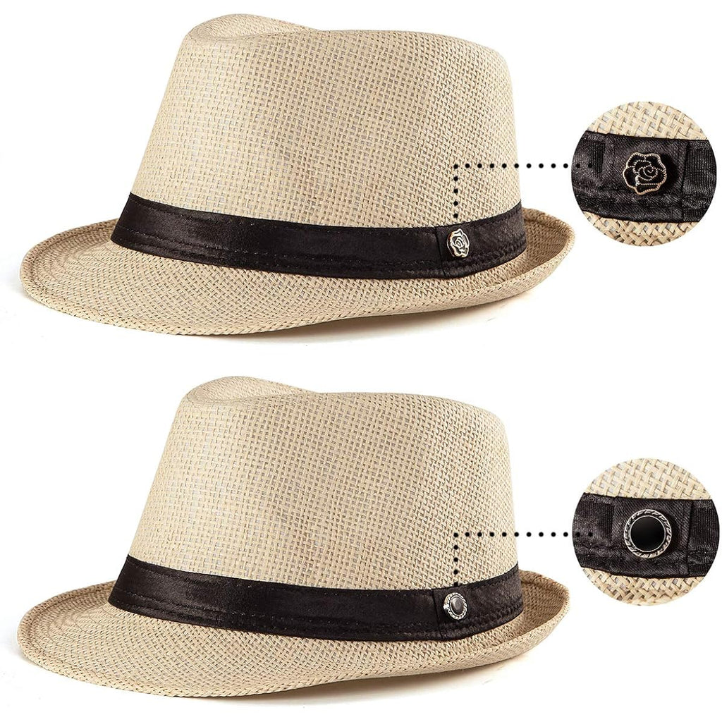 LADYBRO Straw Trilby Fedora Hat for Men 1920s Short Brim Wool Felt Panama Cap 7 1/4