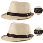LADYBRO Straw Trilby Fedora Hat for Men 1920s Short Brim Wool Felt Panama Cap 7 1/4