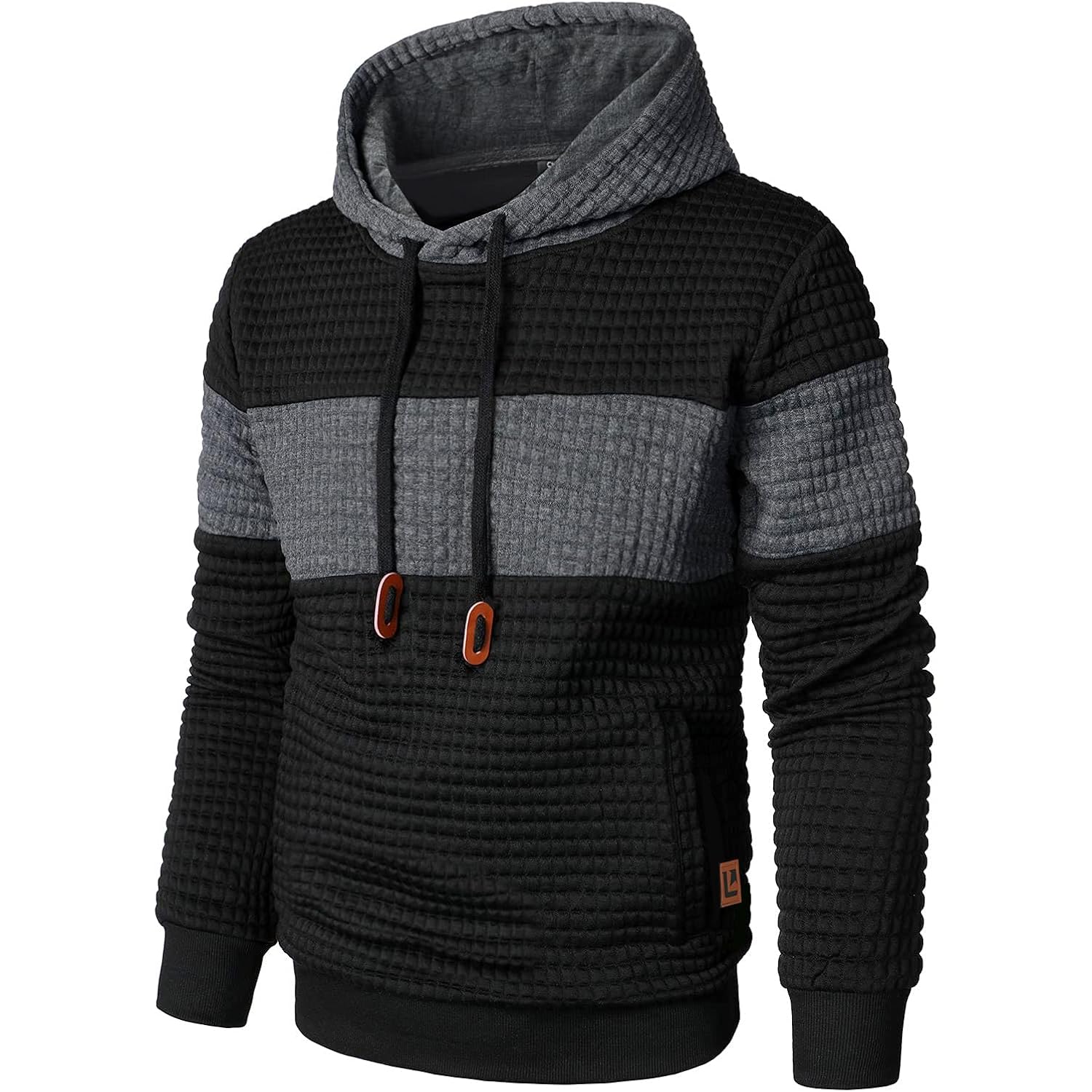 Men’s Sweatshirts Long Sleeve Pullover Patchwork Plaid Jacquard Hoodie Casual Drawstring Hoody Top