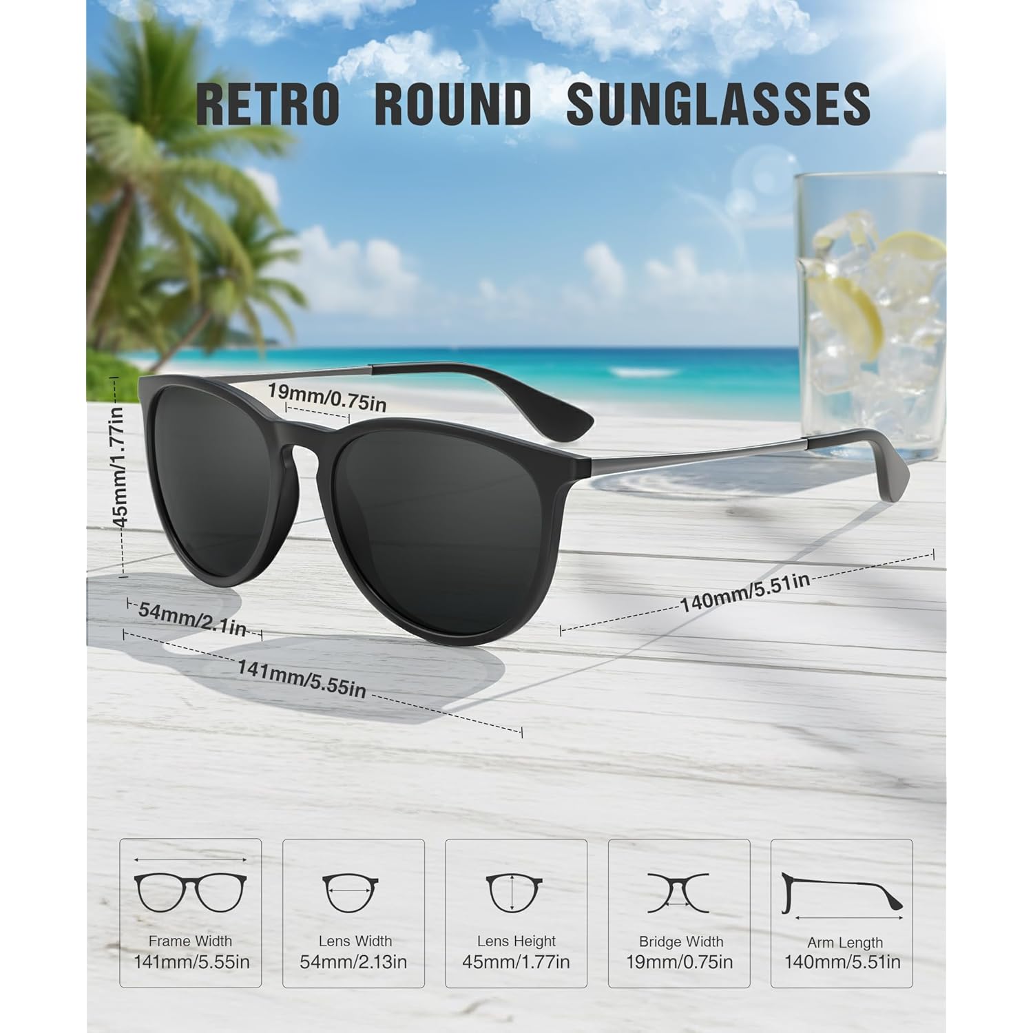 Sunglasses Womens Polarized Sunglasses-Women: Retro Round Sun Glasses With Protecion Trendy Pack