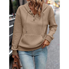 Women’s Quilted Half-Button Hoodie – Casual Long Sleeve Pullover