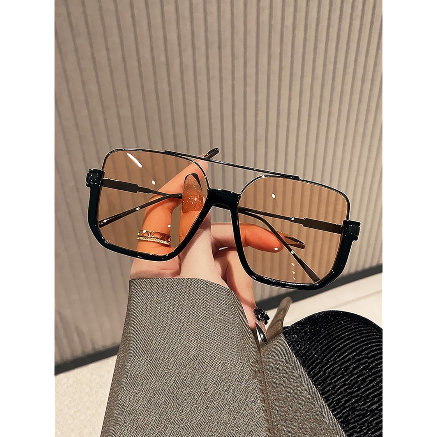 Retro Oversized Aviator Sunglasses For Women Men Square Double Bridge Pilot Sun Glasses Trendy Shades
