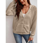 Women’s Oversized Waffle Knit Zip Hoodie – Casual Fall Hooded Jacket
