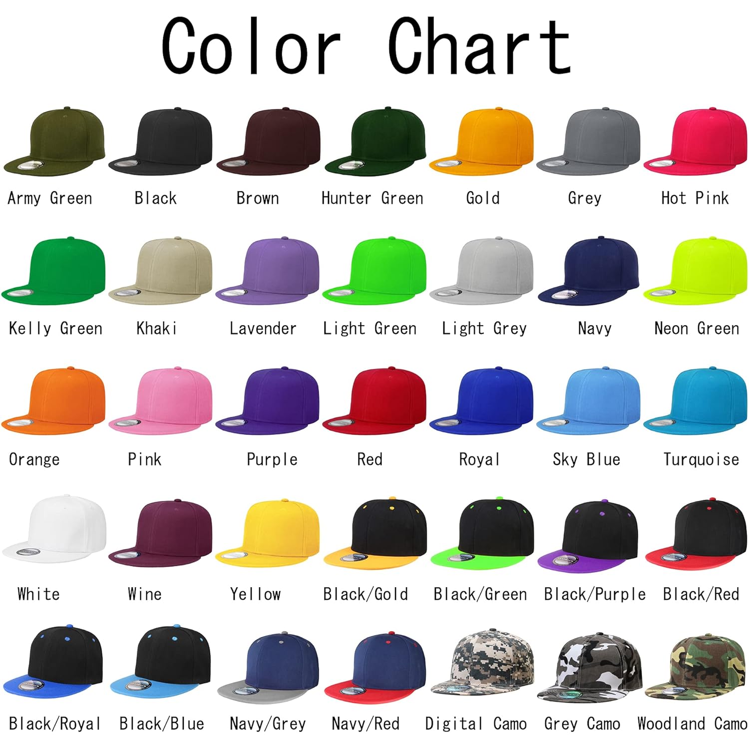 Classic Snapback Hat Cap Hip Hop Style Flat Bill Blank Solid Color Adjustable Size
